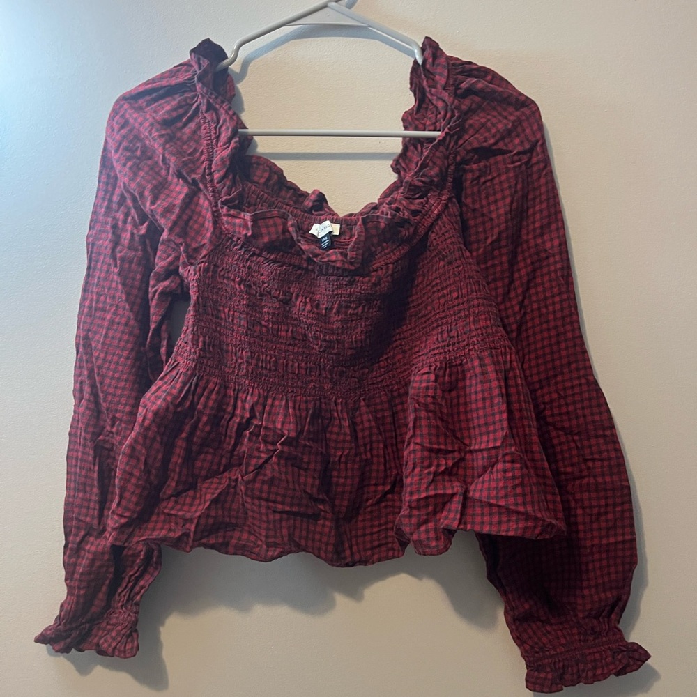 American Eagle Outfitters‎ Burgundy Checkered Blouse